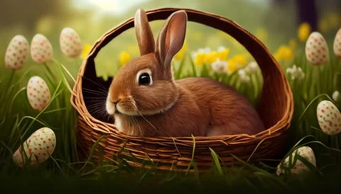 Bunny, Easter egg placed in a basket Stock Illustration