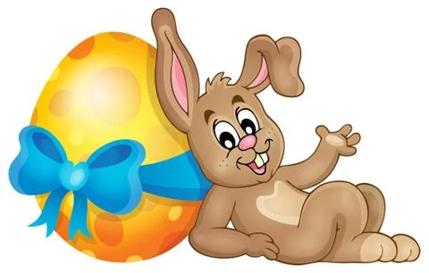 Bunny with Easter egg theme image - eps10 vector illustration. Stockillustratie