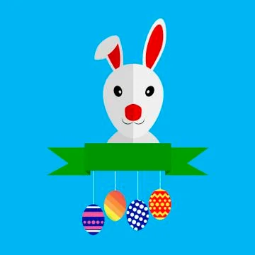Bunny with Easter eggs and ribbon Stock Illustration