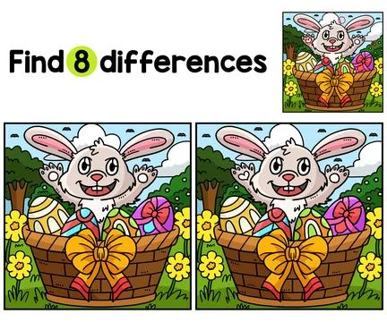 Bunny Easter Eggs in Basket Find The Differences Stock Illustration