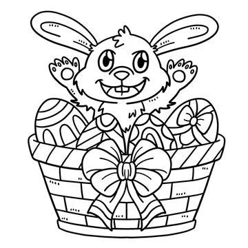 Bunny Easter Eggs in the Basket Isolated Coloring Stock Illustration