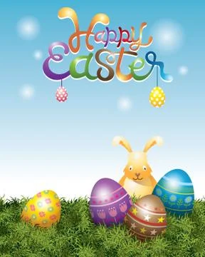 Bunny with Easter Eggs Stock Illustration