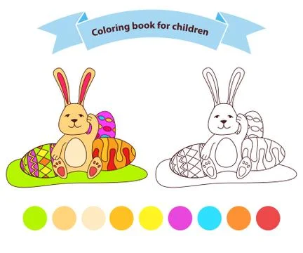 Bunny Easter eggs. Isolated on white background. Hare cartoon character. Illustrazione stock