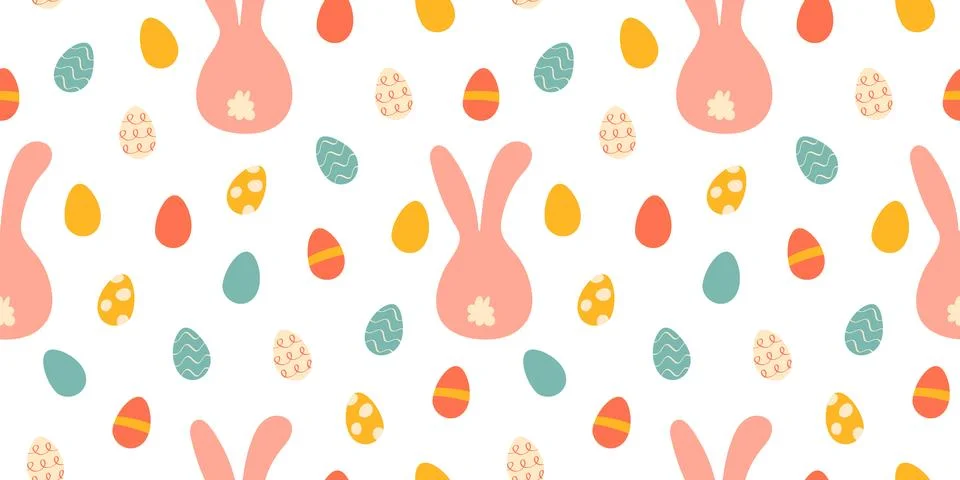 Bunny, Easter Eggs Pattern. Doodle Seamless print for wrapping in Happy Easter Stock Illustration