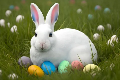 Bunny with easter eggs Stock Photos