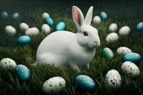 Bunny with easter eggs Stock Photos