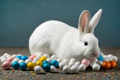 Bunny with easter eggs Stock Photos