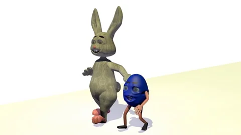 BUNNY EASTER RABBIT WALKING HAPPILY WITH EASTER EGG FRONT LEFT VIEW Vídeos de archivo 73152153