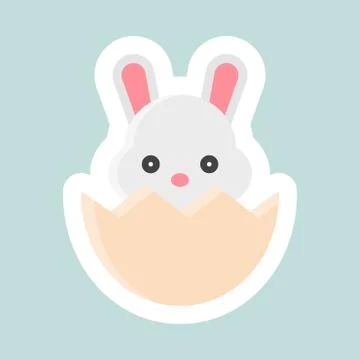 Bunny in eggshell vector icon, Easter and spring flat sticker Stock Illustration