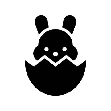 Bunny in eggshell vector, Isolated Easter solid style icon Stock Illustration