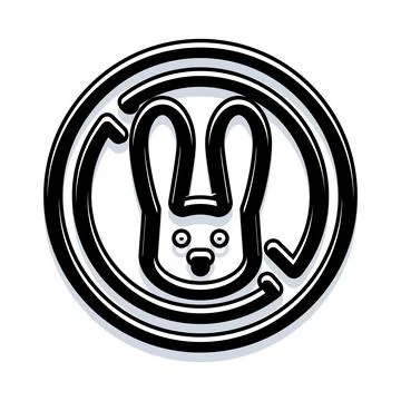 Bunny face in circular frame black and white outline Stock Illustration