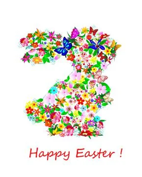 Bunny flowers Easter spring Stock Illustration