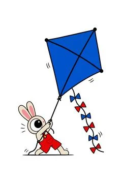Bunny Flying a Kite Stock Illustration