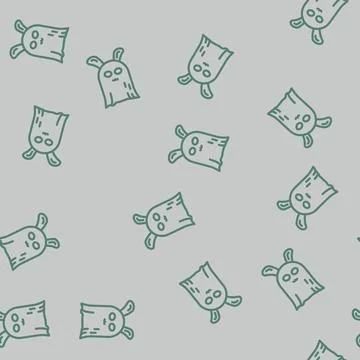 Bunny ghost line vector seamless pattern Illustrazione stock