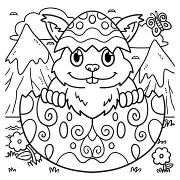 Bunny in Hatched Easter Egg Coloring Page for Kids Stock Illustration