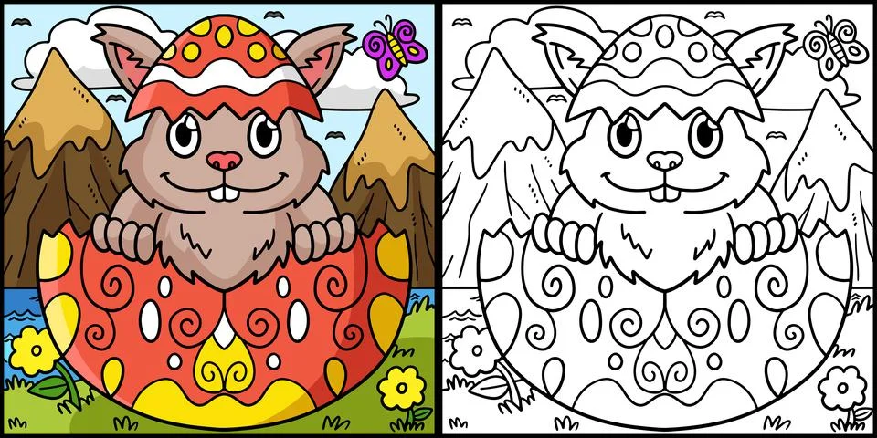 Bunny in Hatched Easter Egg Coloring Illustration Ilustración de archivo
