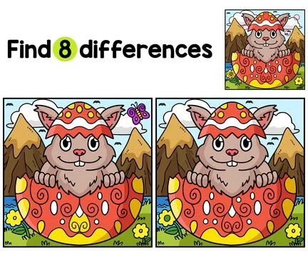 Bunny in Hatched Easter Egg Find The Differences Stock Illustration