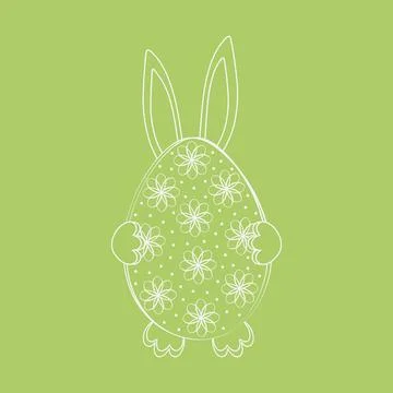 Bunny hiding behind Easter egg with abstract floral and polka dots pattern Illustrazione stock