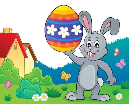 Bunny holding big Easter egg topic Stock Illustration