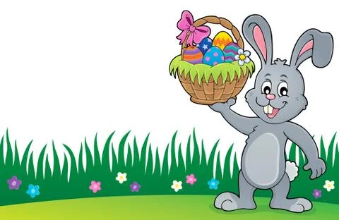 Bunny holding Easter basket topic Stock Illustration