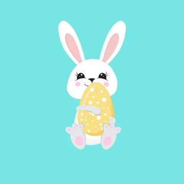 Bunny holding an Easter egg. Easter bunny. Happy bunny. Happy Easter - Vector Stock Illustration