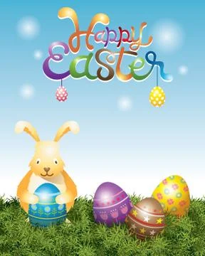 Bunny Holding Easter Eggs Stock Illustration