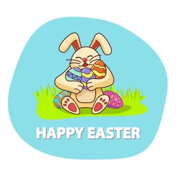 Bunny holding easter eggs.Happy rabbit .Isolated on white background. Stock Illustration
