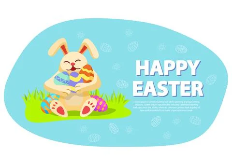 Bunny holding easter eggs.Happy rabbit .Hare cartoon character. Stock Illustration