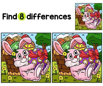 Bunny Hugging Easter Egg Find The Differences Stock Illustration