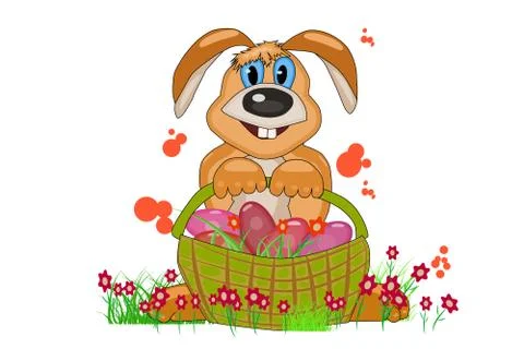 Bunny isolated on white background. Easter bunny rabbit with Easter basket. Stock Illustration