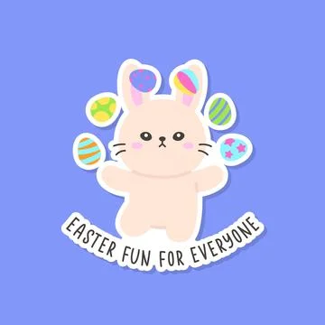 Bunny Juggling Colorful Easter Eggs in a Circle with Easter Fun for Everyon.. Stock Illustration