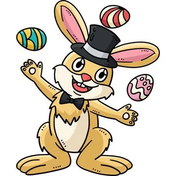 Bunny Juggling Easter Eggs Cartoon Colored Clipart Stock Illustration