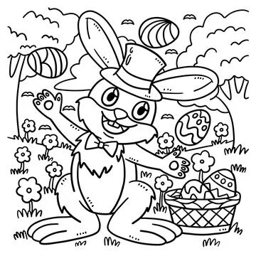 Bunny Juggling Easter Eggs Coloring Page for Kids Stock Illustration