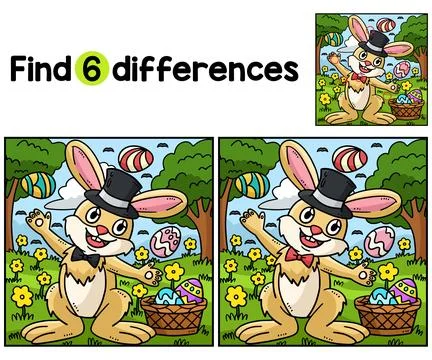 Bunny Juggling Easter Eggs Find The Differences Stock Illustration