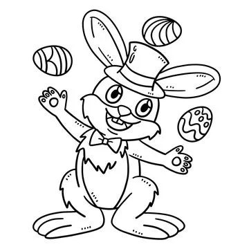 Bunny Juggling Easter Eggs Isolated Coloring Page Stock Illustration