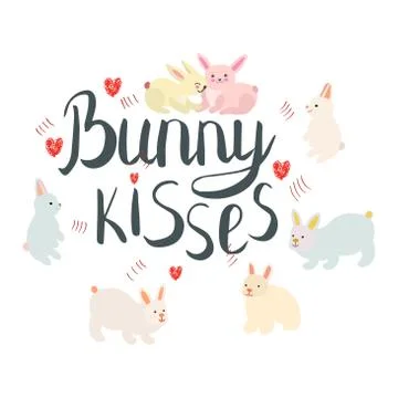 Bunny kisses note with easter cute bunnies. Stock Illustration