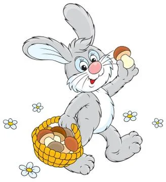 Bunny with mushrooms Stock Illustration