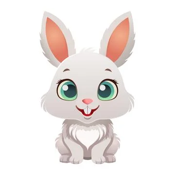 Bunny or hare or rabbit cartoon icon Happy animal with smile Stock Illustration