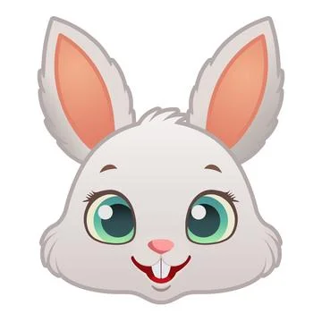 Bunny or hare or rabbit emoji face icon Happy animal with smile Stock Illustration