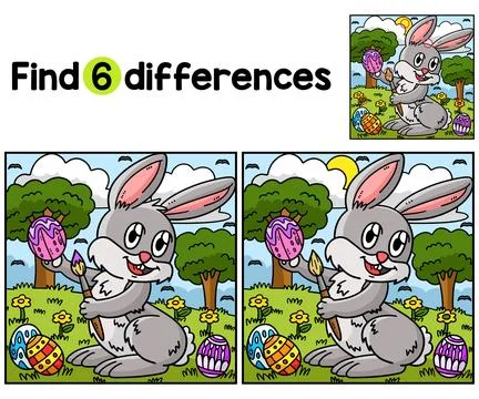 Bunny Painting Easter Egg Find The Differences Stock Illustration