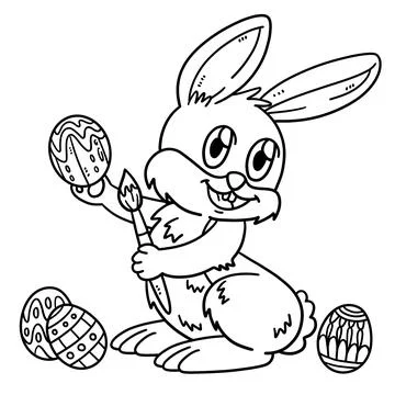 Bunny Painting Easter Egg Isolated Coloring Page Stock Illustration