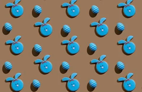 Bunny pattern abstract background blue eggs brown Stock Photos