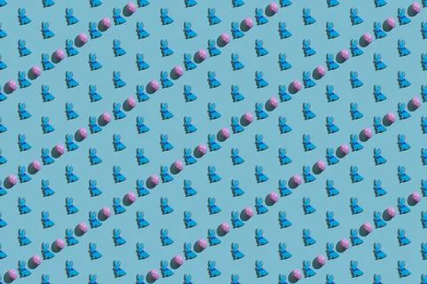Bunny pattern seamless background blue pink egg Foto stock