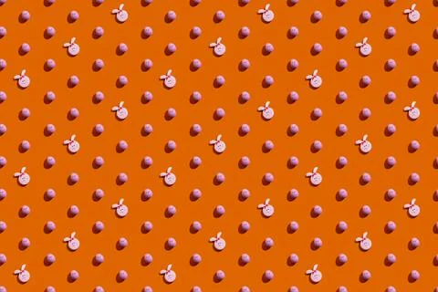 Bunny pattern seamless background pink egg orange 스톡 사진