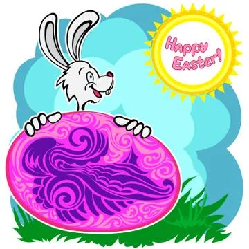 Bunny with patterned easter egg Stock Illustration