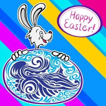 Bunny with patterned easter egg Stock Illustration