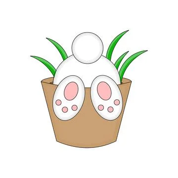 Bunny paws tail bunny in pot funny easter day illustration. Can be used for baby Stock Illustration