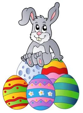 Bunny on pile of Easter eggs Stock Illustration