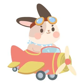 Bunny pilot flying red airplane for children travel adventure Stock Illustration