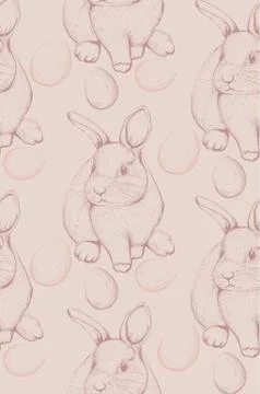 Bunny rabbit pattern Vector lineart. Cute spring card. Easter rabbit holiday  Stock Illustration
